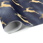 Glam Christmas Deer Pattern Navy Blue Gold Foil Geschenkpapier (Rolleneckpunkt)