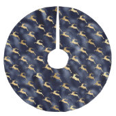 Glam Christmas Reindeer Navy Blue Gold Imitate Foi Polyester Weihnachtsbaumdecke (Vorderseite)