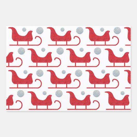 Glam Christmas Santa Sleigh Snowflake Dot Glitzer Geschenkpapier Set (Vorderseite)