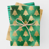 Glam Christmas Tree Muster Green Gold Foil Geschenkpapier Set (Beispiel)