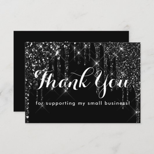 Glam Classy Black Glitzer Tropfen Dankeskarte (Vorne/Hinten)
