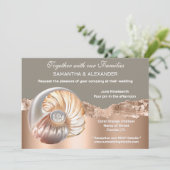 Glam Coastal Shell Beach Wedding Invitation Einladung (Stehend Vorderseite)