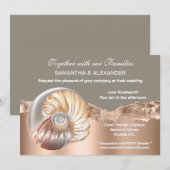 Glam Coastal Shell Beach Wedding Invitation Einladung (Vorne/Hinten)
