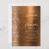 Glam Copper Brushed Metal Glitter Wedding Einladung (Vorderseite)