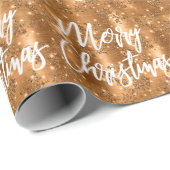 Glam Copper Floral Glitzer Frohe Weihnachtsschrift Geschenkpapier (Rolleneckpunkt)