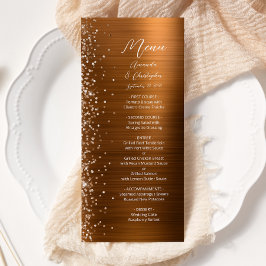 Glam Copper Glitter Brushed Metal Wedding Menükarte