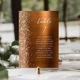 Glam Copper Metallic Glitter Script Wedding Tischnummer