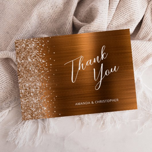 Glam Copper Metallic Wedding Flat Thank You Karte