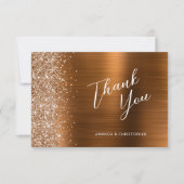 Glam Copper Metallic Wedding Flat Thank You Karte (Vorderseite)