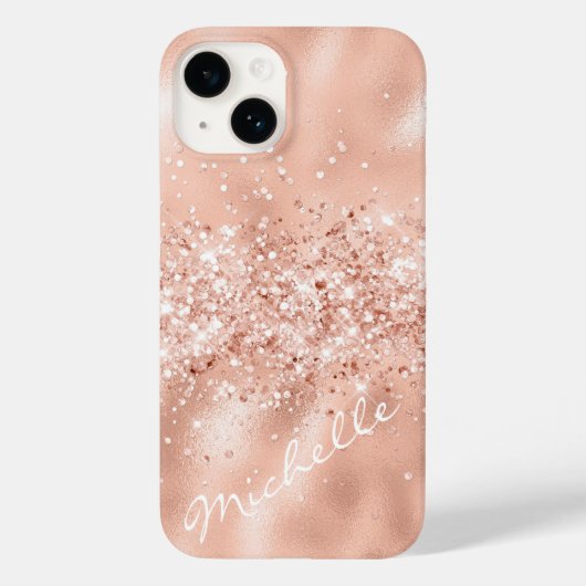 Glam Coral Pink Foil Confetti Case-Mate iPhone Hülle (Rückseite)