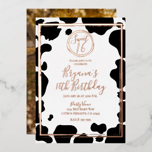 Glam Cow Print Border Wedding Foto Rose Gold Folieneinladung