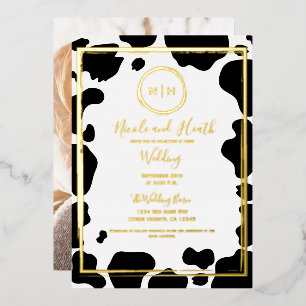 Glam Cow Print Modern Border Wedding Foto Gold Folieneinladung