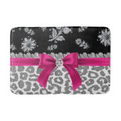 Glam D/Pink Bow-Grey Leopard-Silver Floral Sparkle Badematte (Vorderseite)