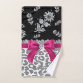 Glam D/Pink Bow-Grey Leopard-Silver Floral Sparkle Badhandtuch Set (Handtuch)