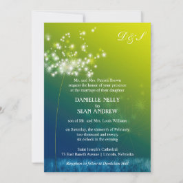 Glam Dandelions Blue Green Ombre Wedding Einladung