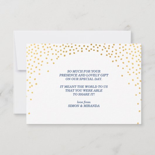 GLAM DANK IHNEN rustikale Gold Konfetti Marine bla Dankeskarte (Rückseite)