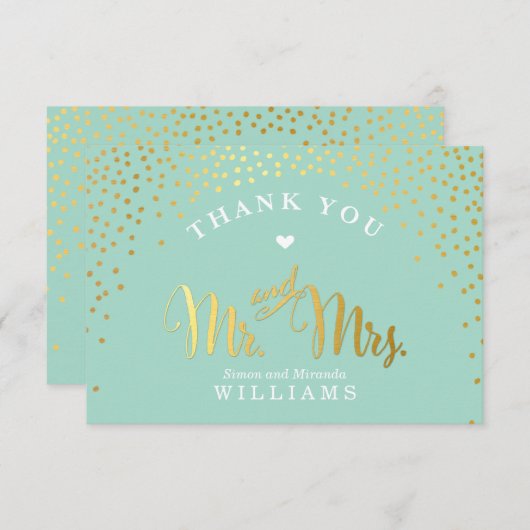 GLAM DANK IHNEN rustikale Gold Konfetti Minze weiß Dankeskarte (Vorne/Hinten)