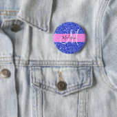 Glam Dark Blue Pink Glitzer Glitzern Name Monogram Button (Beispiel)