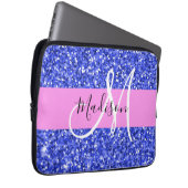 Glam Dark Blue Pink Glitzer Glitzern Name Monogram Laptopschutzhülle (Vorne Rechts)