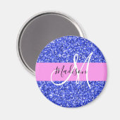 Glam Dark Blue Pink Glitzer Glitzern Name Monogram Magnet (Vorderseite/Rückseite)