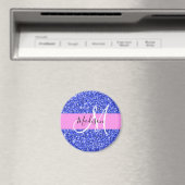 Glam Dark Blue Pink Glitzer Glitzern Name Monogram Magnet (In Situ (Geschirrspüler))