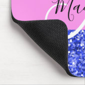 Glam Dark Blue Pink Glitzer Glitzern Name Monogram Mousepad (Ecke)