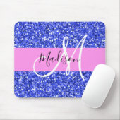 Glam Dark Blue Pink Glitzer Glitzern Name Monogram Mousepad (Mit Mouse)