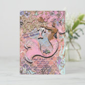 Glam Dark Ethnic Prego Mermaid Glitzer Babydusche Einladung (Stehend Vorderseite)