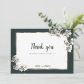 Glam dark green gold white orchid flower Thank You Einladung (Stehend Vorderseite)