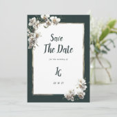 Glam dark green gold white orchid Save The Date Einladung (Stehend Vorderseite)