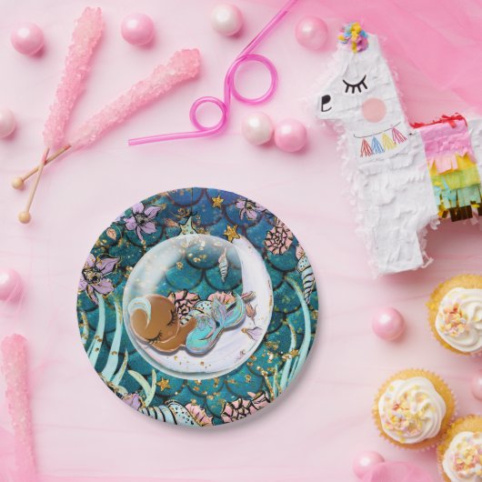 Glam Dark Mermaid Gold Glitzer Boys Babydusche Pappteller (Party)