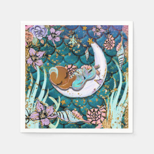 Glam Dark Mermaid Gold Glitzer Boys Babydusche Serviette