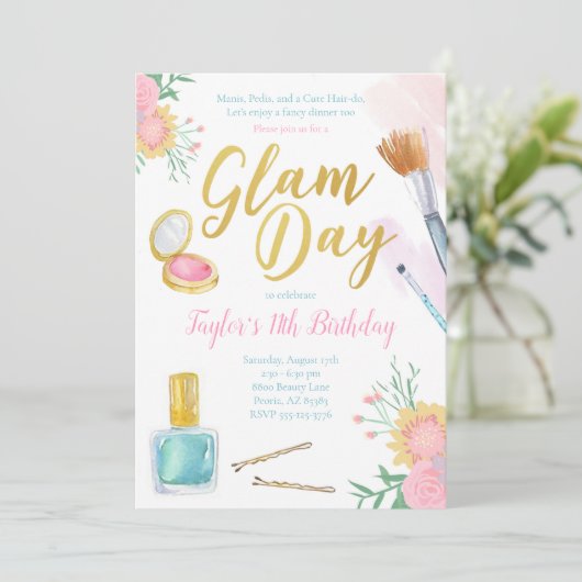 Glam Day Birthday Einladung | Mani Pedi Wellness-C (Stehend Vorderseite)
