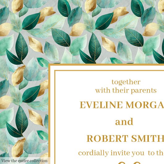 Glam Deep Green Gold Blätter Hochzeit Einladung