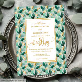 Glam Deep Green Gold Blätter Hochzeit Einladung