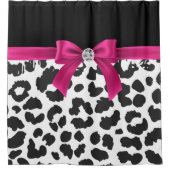 Glam Deep Pink Bow-Snow Leopard Print Black Duschvorhang (Vorderseite)