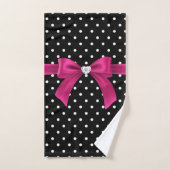 Glam Deep Pink Bow-White Polka Dots Black Badhandtuch Set (Handtuch)
