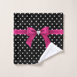 Glam Deep Pink Bow-White Polka Dots Black Badhandtuch Set