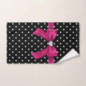 Glam Deep Pink Bow-White Polka Dots Black Badhandtuch Set (Handtuch)