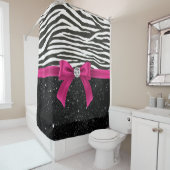 Glam Deep Pink Bow-Zebra Print-Black Sparkle Duschvorhang (Beispiel)