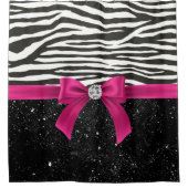 Glam Deep Pink Bow-Zebra Print-Black Sparkle Duschvorhang (Vorderseite)
