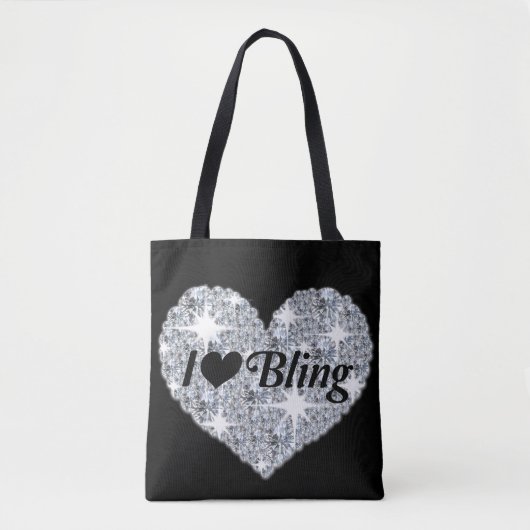 Glam Diamant Herz I Liebe Bling Print auf schwarz Tasche (Vorderseite)