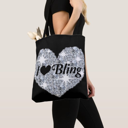 Glam Diamant Herz I Liebe Bling Print auf schwarz Tasche (Von Nahem)
