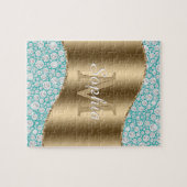 Glam-Diamanten auf Türkis, goldenes Monogramm, Sch Puzzle (Horizontal)