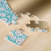 Glam-Diamanten auf Türkis, goldenes Monogramm, Sch Puzzle (Seite)
