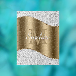 Glam-Diamanten, Gold-Monogramm, Schriftname Puzzle