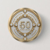Glam Diamond & Gold Rahmen 50. Hochzeitstag Button (Vorderseite)