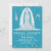 Glam Diamond Wedding Dress Aquamarines Brautparty Einladung (Vorderseite)