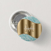 Glam Diamonds auf Aquamarin, Gold Monogram, Script Button (Vorne & Hinten)
