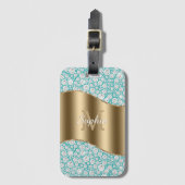 Glam Diamonds auf Aquamarin, Gold Monogram, Script Gepäckanhänger (Vorderseite Vertikal)